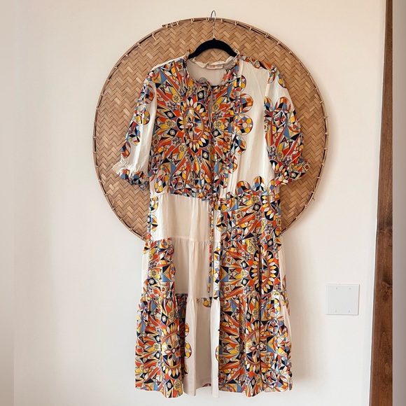 TORY BURCH ARABELLA BOHO BOHEMIAN PEASANT SILK DRESS SWEET TANGERINE EUC FLOWY - Picture 9 of 16